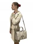 Кожаная женская сумка-портфель, цвет светло бежевый