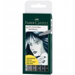 Набор капиллярных ручек Faber-Castell Pitt Artist Pen Soft Brush 06 цв., 6 шт., пласт. уп., европодвес, 167806