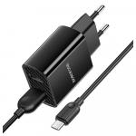 Адаптер Сетевой с кабелем Borofone BA53A Powerway 2USB/5V/2.1A +micro USB (black) 133694