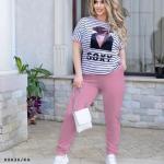 Костюм Size Plus футболка в полоску и розовые брюки K36