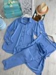 Костюм Size Plus тройка топ брюки рубашка голубой M29
