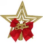 Звезда на ёлку "Рождество" с бантом 9,5 см, Золото