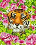 Голова тигра среди цветов