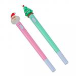 Ручка гелевая с подсветкой наконечники в форме деда мороза и елки, (пластик+ПВХ), 17 см, 2 дизайна