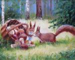 Белочки у корзинки с грибами