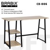 Стол на металлокаркасе BRABIX "LOFT CD-006",1200х500х730 мм,, 2 полки, цвет дуб натуральный, 641226