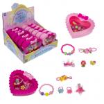 1TOY набор украшений "Sweet heart Bijou" в шкатулке 2 колечка, браслет, заколочка, 2 резинки, 13*11,5 см, 12  шт. в д/б.27*25*12,5 см.