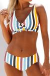 Multicolor Striped Tie Bust Bikini Swimsuit