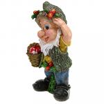 Скульптура-фигура для сада из полистоуна "Гномик с ягодами на шапке и корзинкой" 29х47 см (Россия)