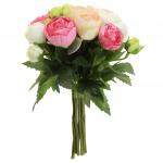 Букет "Роза" цвет - розовые тона, 21,5 см, 8 цветков - д5х3,5 см; 2 цветка - д3х3 см; 7 цветков - д2х2 см (Китай)