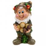 Скульптура-фигура для сада из полистоуна "Гномик с ягодами на шляпе и орехами" 26х47 см (Россия)