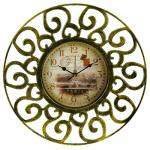 Часы настенные "Ажурная ковка-2" д35,5х4 см, мягкий ход, циферблат фотопечать, пластм., золото (Китай)