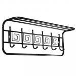 Вешалка настенная для верхней одежды "Ажур" 73х27х22 см, 7 крючков, с полкой, металл, черный (Россия)