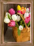 Алмазная мозаика Букет ярких тюльпанов в корзинке, 22х32 см, полн. заполнение, с подр.