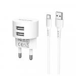 Адаптер Сетевой с кабелем Borofone BA23A Brilliant 2USB/5V/2.4A +Type-C (white) 124273