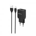 Адаптер Сетевой с кабелем Borofone BA19A Nimble 1USB/5V/1A +micro USB (black) 124347