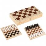 Набор игр 2в1 Шахматы, шашки, обиходные, пластиковые с деревянной доской 29*29см, НИ_47879