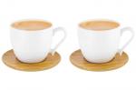 Чашка для капучино и кофе латте 220 мл 11*8,3*7,5 см "Снежинка" + дерев. подставка (2 шт.)