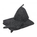 Набор из 3-х предметов (Шапка, коврик, рукавица) серый Hot Pot, войлок