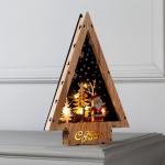 Светодиодная фигура «Дед Мороз и олень» 19 _ 30 _ 4.5 см, дерево, батарейки АААх2 (не в комплекте), свечение тёплое белое