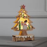 Светодиодная фигура «Ёлка со снеговиком» 12 _ 20 _ 5 см, дерево, батарейки АААх2 (не в комплекте), свечение тёплое белое