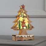 Светодиодная фигура «Ёлка с оленем» 12 _ 20 _ 5 см, дерево, батарейки АААх2 (не в комплекте), свечение тёплое белое