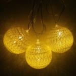 Гирлянда для дома 4 м, 20 ламп LED с насадками "Шар плетеный" d6 см, прозрчный провод, Желтые шары (с возможностью соединения)