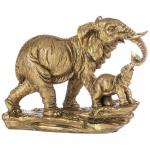 169-376 фигурка декоративная "слон со слоненком на камне" 25*21 см цвет: бронза с позолотой