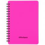 Записная книжка А6 60л., на гребне OfficeSpace Neon, розовая пластиковая обложка, Зк6к60грП_35415