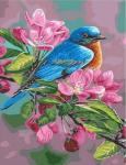 Голубая птичка на цветущей веточке