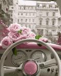 Букет розовых роз в ретро-автомобиле