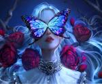 Девушка с бабочкой среди роз