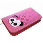 70001 Пенал корпусный Панда на розовом, 1 отделение на молнии, 19*11 см