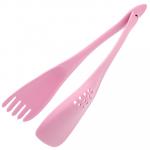 Кухонный набор для тефлоновой посуды пластмассовый  2 предмета: вилка для салата 30см, лопатка с прорезями 30см, пластмассовая ручка, розовый (Китай)