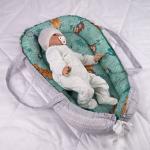 Кокон  Гнёздышко  для новорождённых  BabyRelax  50х75, с ручками, съёмный матрасик  Сафари (мята)