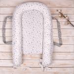 Кокон  Гнёздышко  для новорождённых  BabyRelax  50х75, с ручками, съёмный матрасик  Звездное небо серый