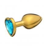 Анальная пробка, золотая, с голубым кристаллом в форме сердца, D = 28 мм