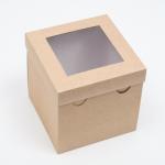 Коробка складная, крышка-дно,с окном, крафт, 15 х 15 х 15 см