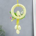 Декор пасхальный подвеска "Веночек - яйцо с листьями и цветами" МИКС 16 см