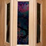 Абажур деревянный "Рисунок 1" со вставками из стекла с УФ печатью, малый, 33х29х12см