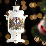Ёлочная игрушка "Самоварчик", деколь, цветной орнамент, 6х5,5х9,5 см