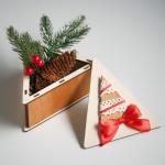 Коробка деревянная, 14.5?13.5?6.5 см "Новогодняя. Треугольник и ёлка", подарочная упаковка