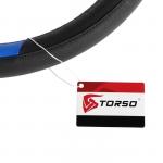 Оплетка TORSO, кожа PU, перфорация, размер 38 см, чёрная, синяя вставка