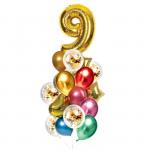 Букет из шаров «День рождения – 9 лет», фольга, латекс, набор 21 шт., цвет золотой