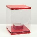 Коробка для цветов с вазой и PVC окнами складная, красный, 23 х 30 х 23 см