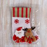 Носок для подарков "Дед Мороз с оленем" 26х18 см. бело-красный