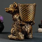 Подставка для зонтов "Медведь с корзиной" БРОНЗА 30х23х30см