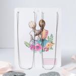 Кулоны "Неразлучники" фламинго, цветные в серебре, 45см