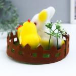 Сувенир пасхальный "Кролик и два цыплёнка на лужайке с цветами" 14х14х10,5 см