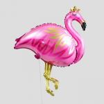 Шар фольгированный 32" «Фламинго с короной», фигура, цвет розовый"